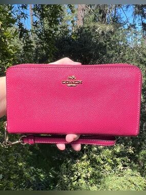COACH Long Zip-Around Wallet PINK Smooth Leather w GOLD Hardware AUTHENTIC